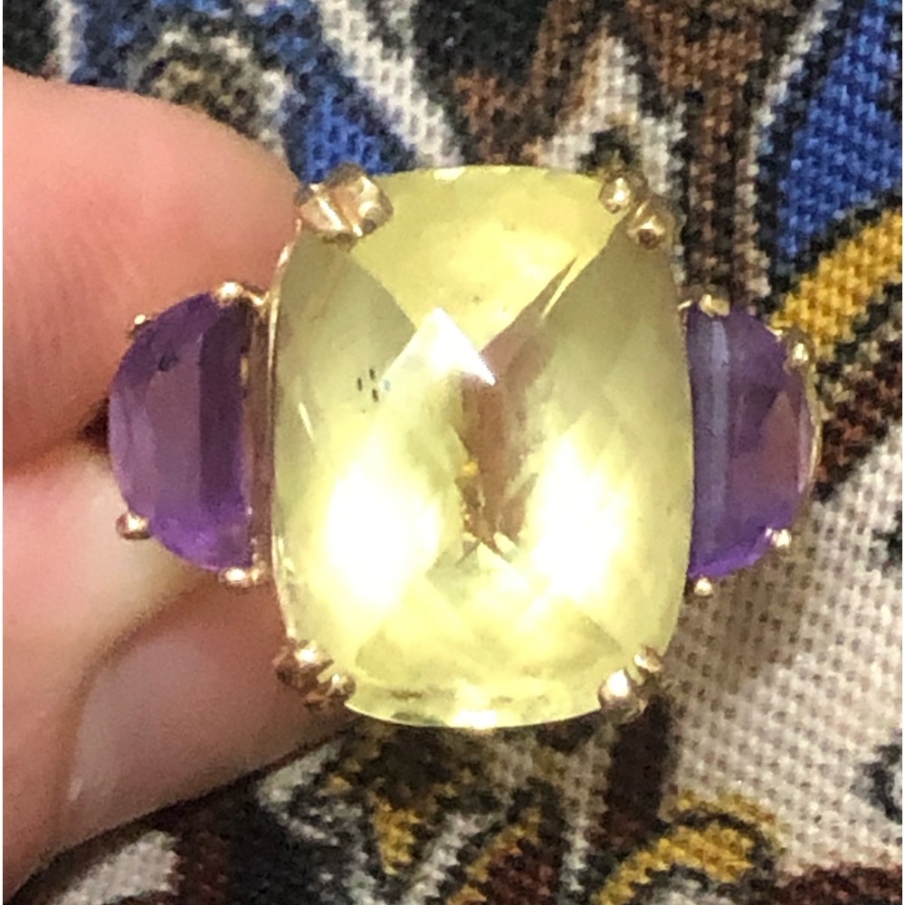 Vintage Effy BH 14kt Genuine Lemon Citrine & Amethyst Ring Size 8